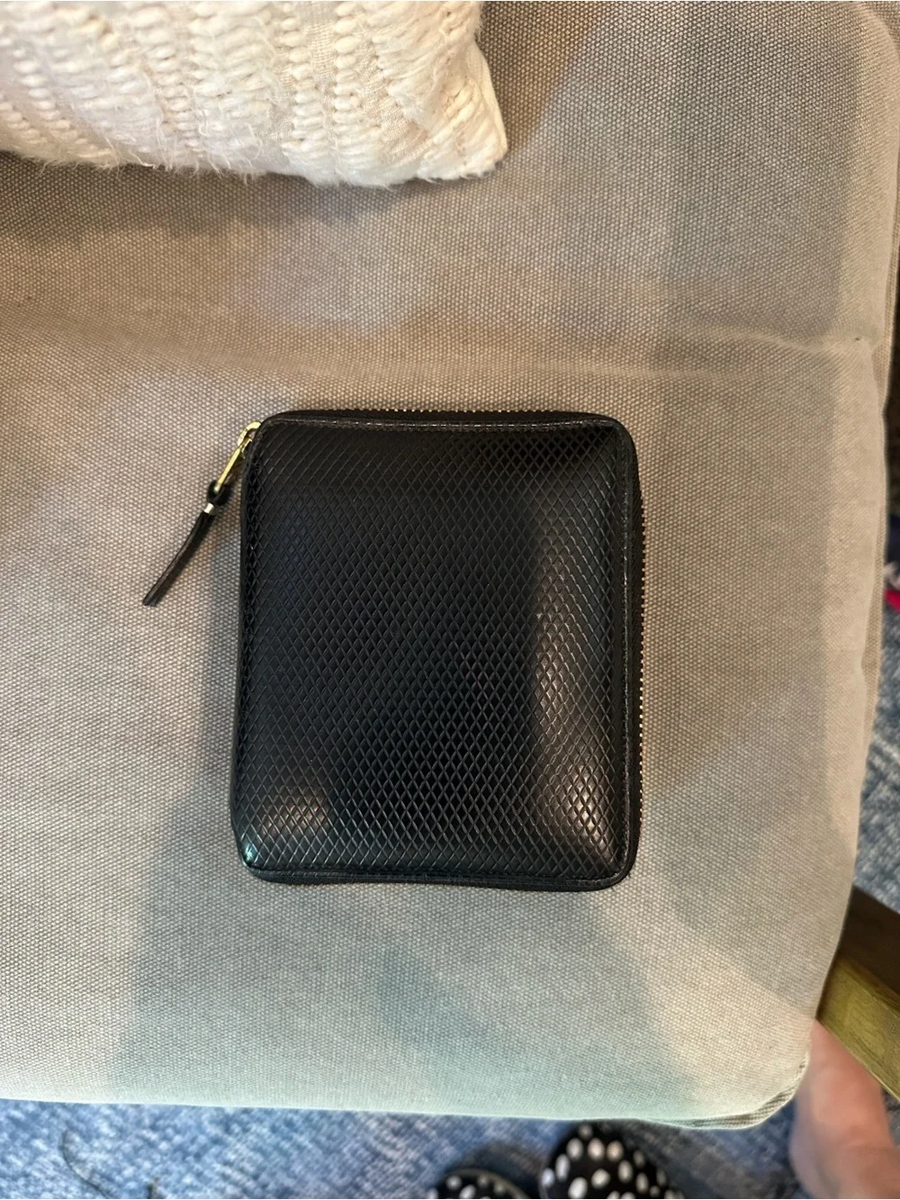 Comme des Garçons Black Textured Zip Wallet with Gold Hardware